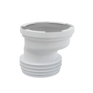 Weiße Alcadrain WC-Anschlussmanschette A991-20, exzentrisch, DN110 für den WC-Anschluss.