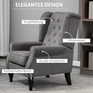 HOMCOM Einzelsessel Relaxsessel mit Tufting Holzfüße 74 x 86 x 102 cm
