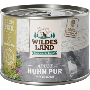 Dose Wildes Land Katzen-Nassfutter Huhn Pur mit Distelöl, getreidefrei und hoher Fleischanteil.