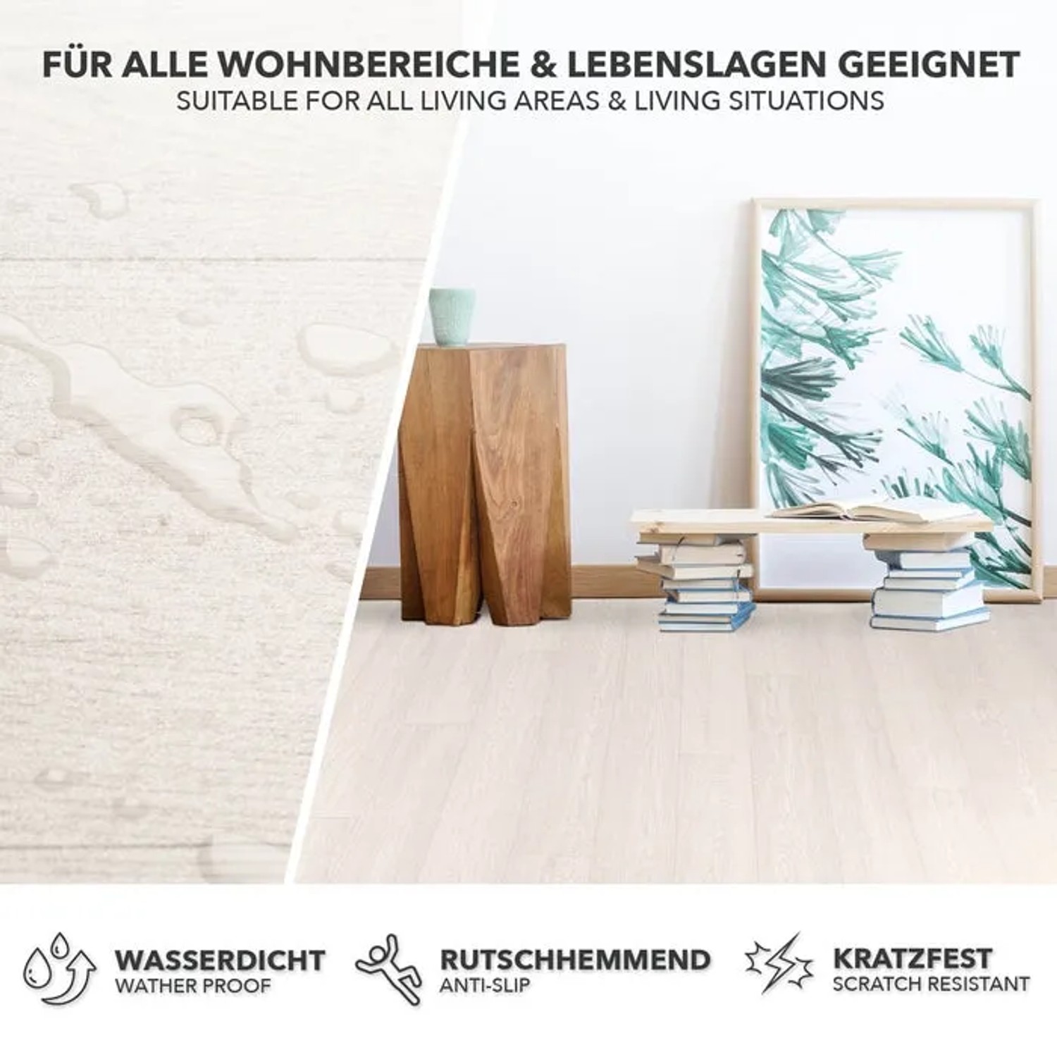 Karat CV Boden Atlantic Pure Oak, PVC-Boden in heller Holzoptik, wasserdicht und rutschfest.