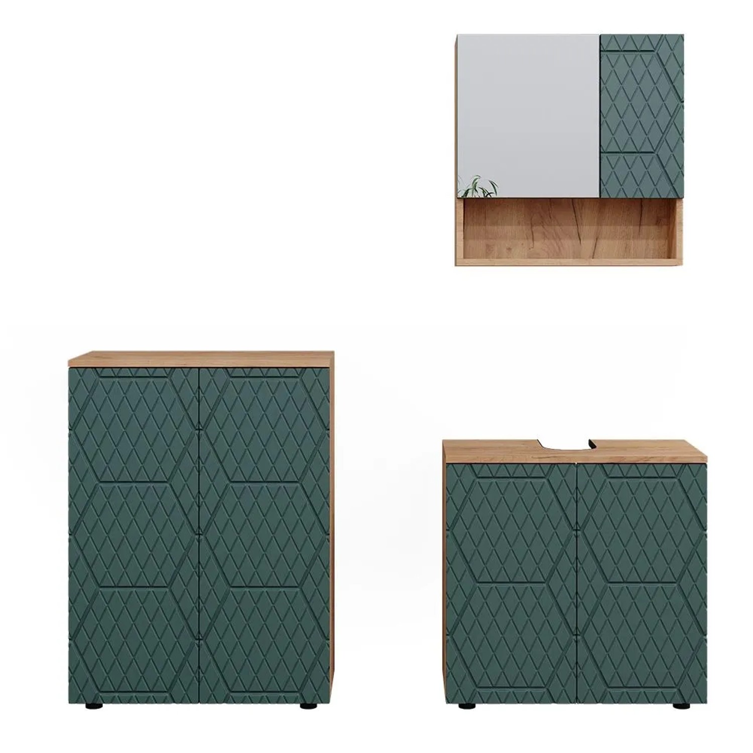 Vicco Badmöbel-Set Irma Grün/Goldkraft Eiche 60 x 59 3-teilig