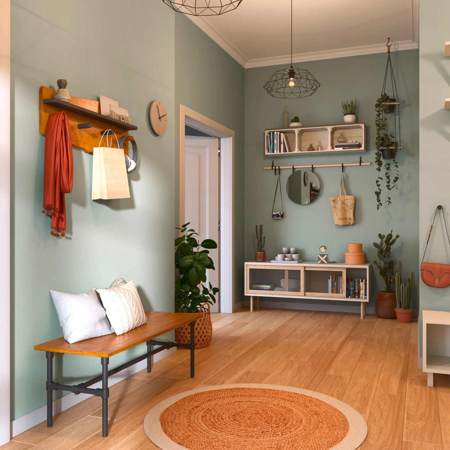 Wohnraum in Jadegrün mit CREATE! by OBI Wandfarbe Lieblingsfarbe Maja. Matte Oberfläche, gemütliche Atmosphäre.