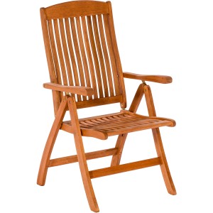 Brauner Gartensessel Maracaibo aus geöltem Eukalyptusholz mit verstellbarer Rückenlehne.