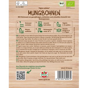 Sperli BIO Keimsprossen Mungbohnen Packung mit Anzuchtanleitung.