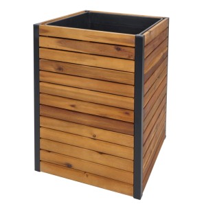 Brauner PROREGAL Pflanzkasten aus Akazienholz mit Aluminiumrahmen für den Außenbereich, 60x42x42cm.