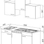 Skizze der Respekta Küchenzeile KB150EYSMIC, 150 cm, in Schwarz und Eiche York Nachbildung mit Maßen.