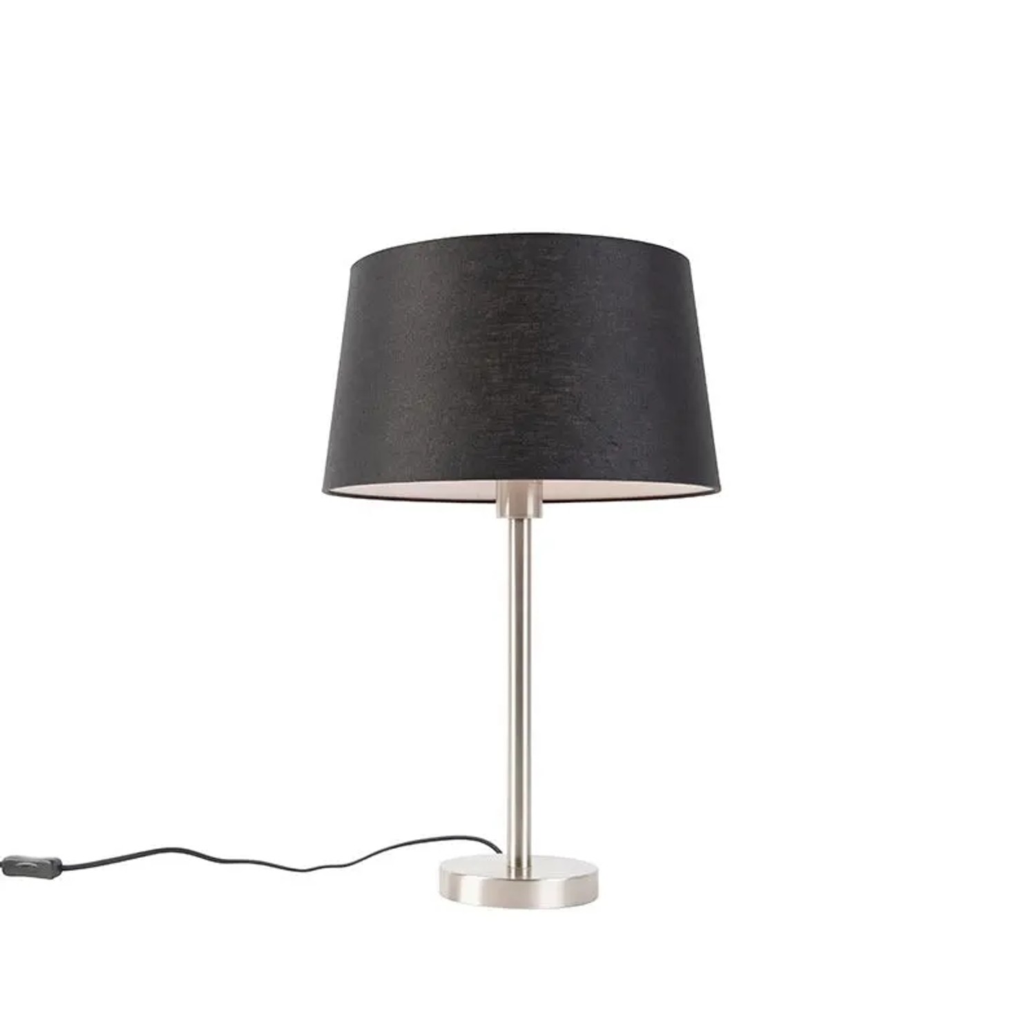 QAZQA Moderne Tischlampe Stahl mit Schwarzem Schirm 35 cm Simplo