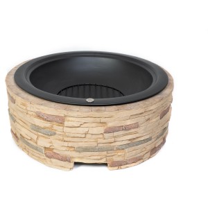 Westmann Feuerstelle in Steinoptik mit Abfanggitter für Garten & Terrasse.