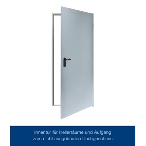 Geöffnete, verzinkte ZK-Tür mit Eckzarge, DIN rechts, 750x1875x55 mm.