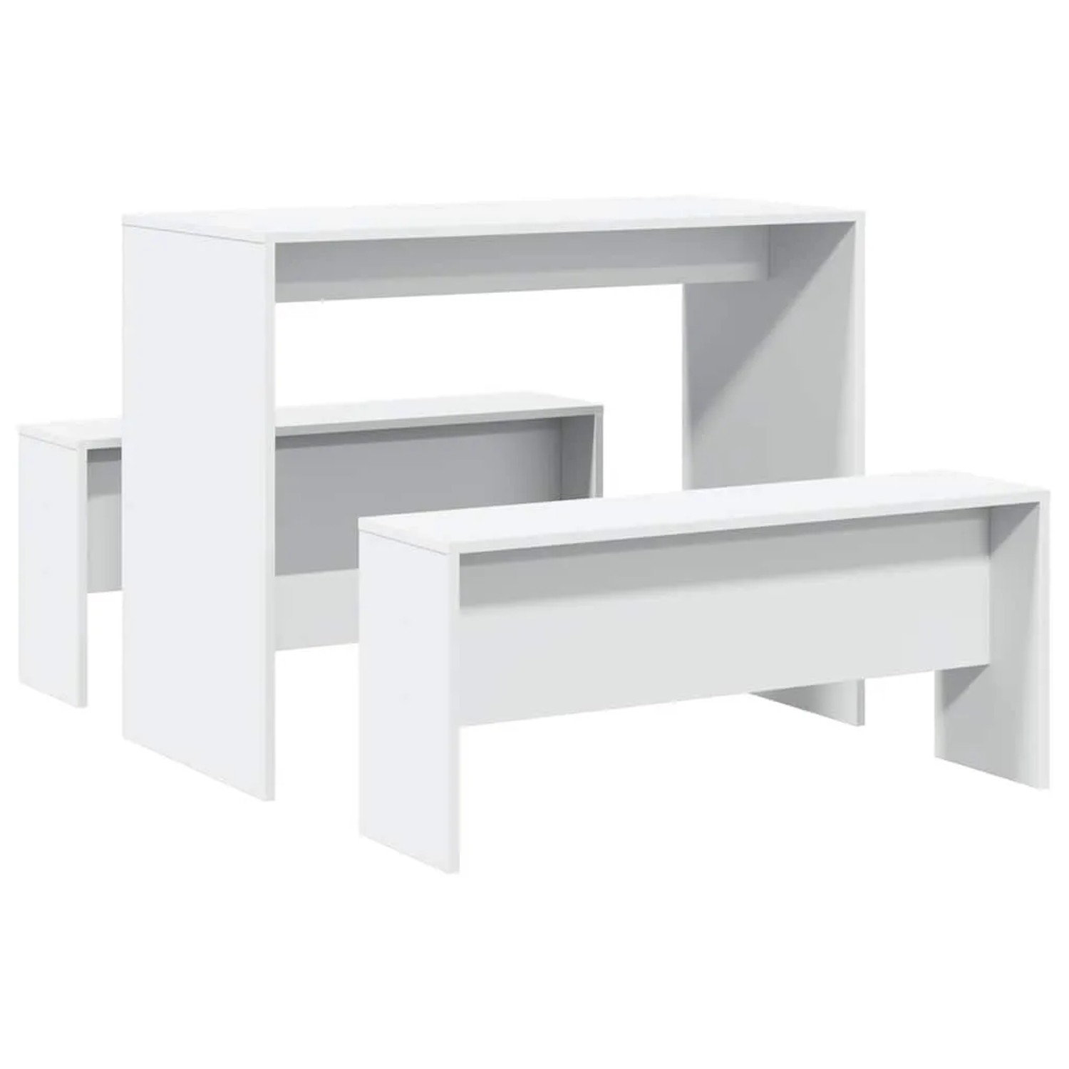 vidaXL 3 Tlg Esstisch und Bank Set Weiß Holzwerkstoff 855530