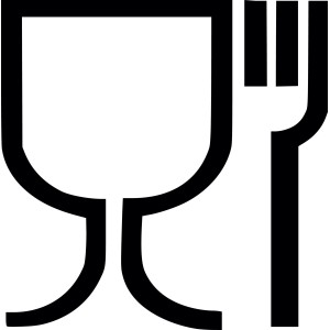 Symbol für Lebensmittelkontakt: Glas und Gabel.