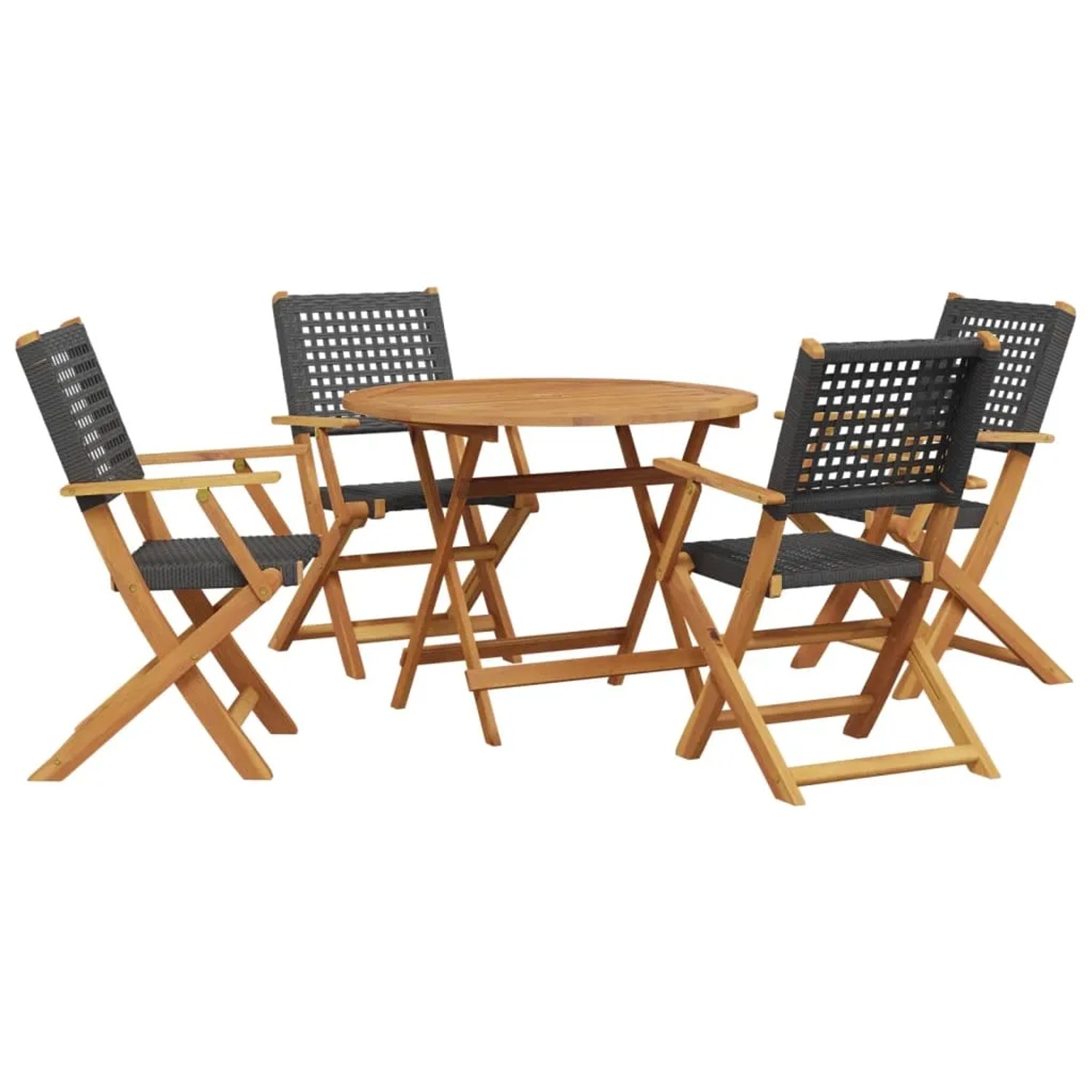 vidaXL 5-Tlg Garten-Essgruppe Schwarz Poly Rattan und Massivholz 3281814