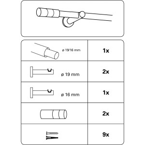 Gardinia Kreta Gardinenstangen-Set, schwarz, ausziehbar, mit Trägern und Endstücken.