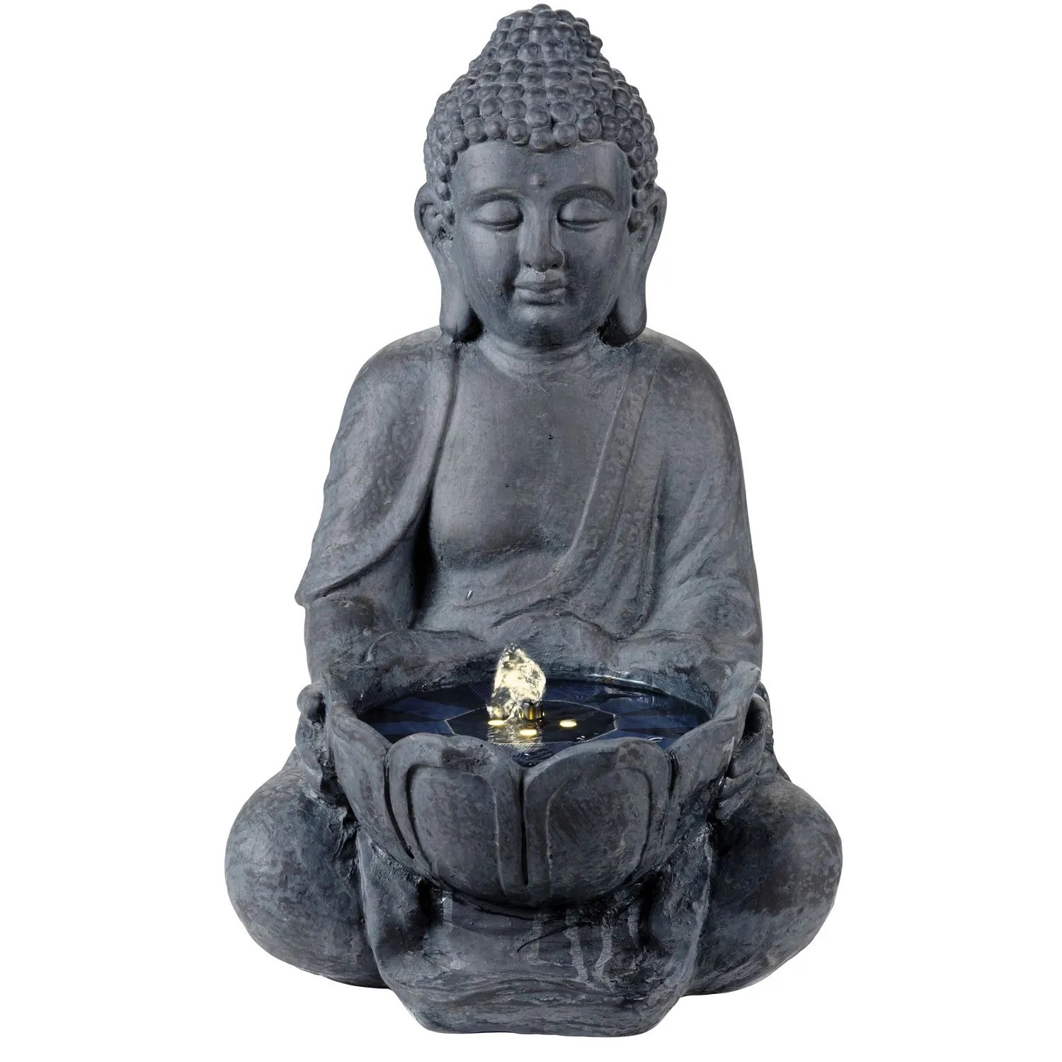 Marelida LED Solar Gartenbrunnen Buddha Sitzende Buddhafigur Zierbrunnen Wasserspiel 45cm