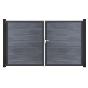 GroJa Steckzaun Tor Grande, DIN Rechts, steingrau. 2-flügeliges Gartentor mit Alu-Rahmen und Beschlagset.