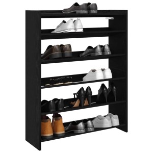 Schuhregal in Schwarz mit mehreren Schuhpaaren, Holzwerkstoff, vidaXL, 80x25x100 cm.