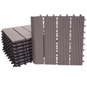 MCW WPC Bodenfliesen Sarthe, grau, Holzoptik, 11 Stück für 1 qm, mit Abschlussprofil für Balkon und Terrasse.