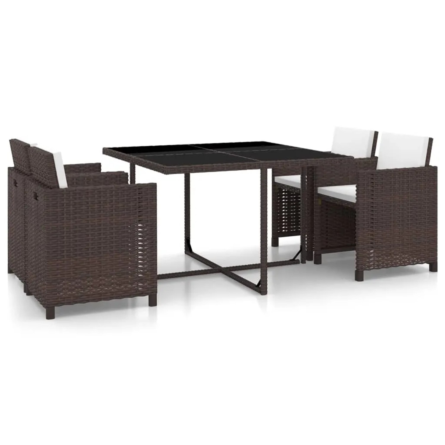 vidaXL 5-tlg Garten-Essgruppe mit Auflagen Poly Rattan Braun Modell 3