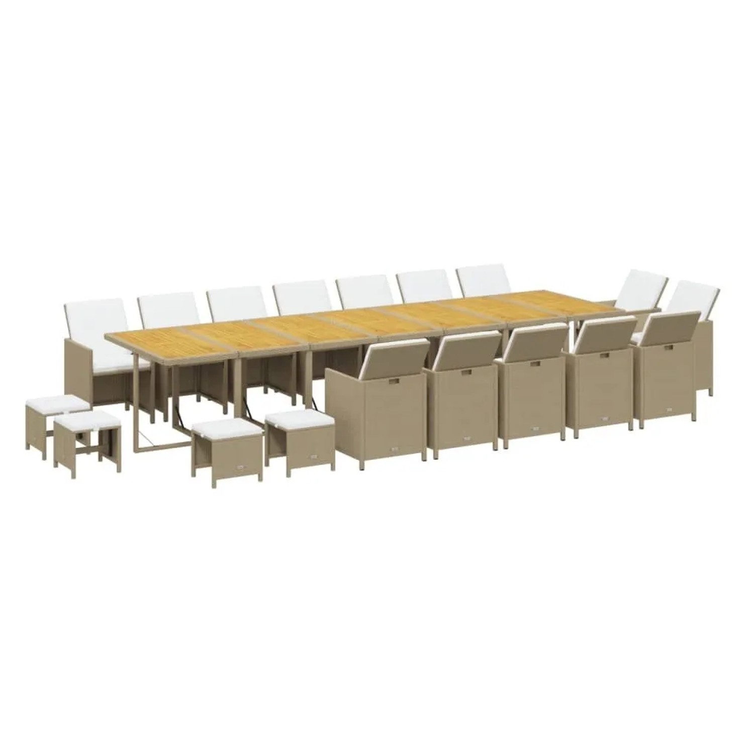 vidaXL 19-Tlg Garten-Essgruppe mit Kissen Poly Rattan Beige 3095664