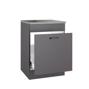 OPTIFIT Spülenunterschrank Kiel420, 60cm, Anthrazit mit Auszug für Abfallsammler.