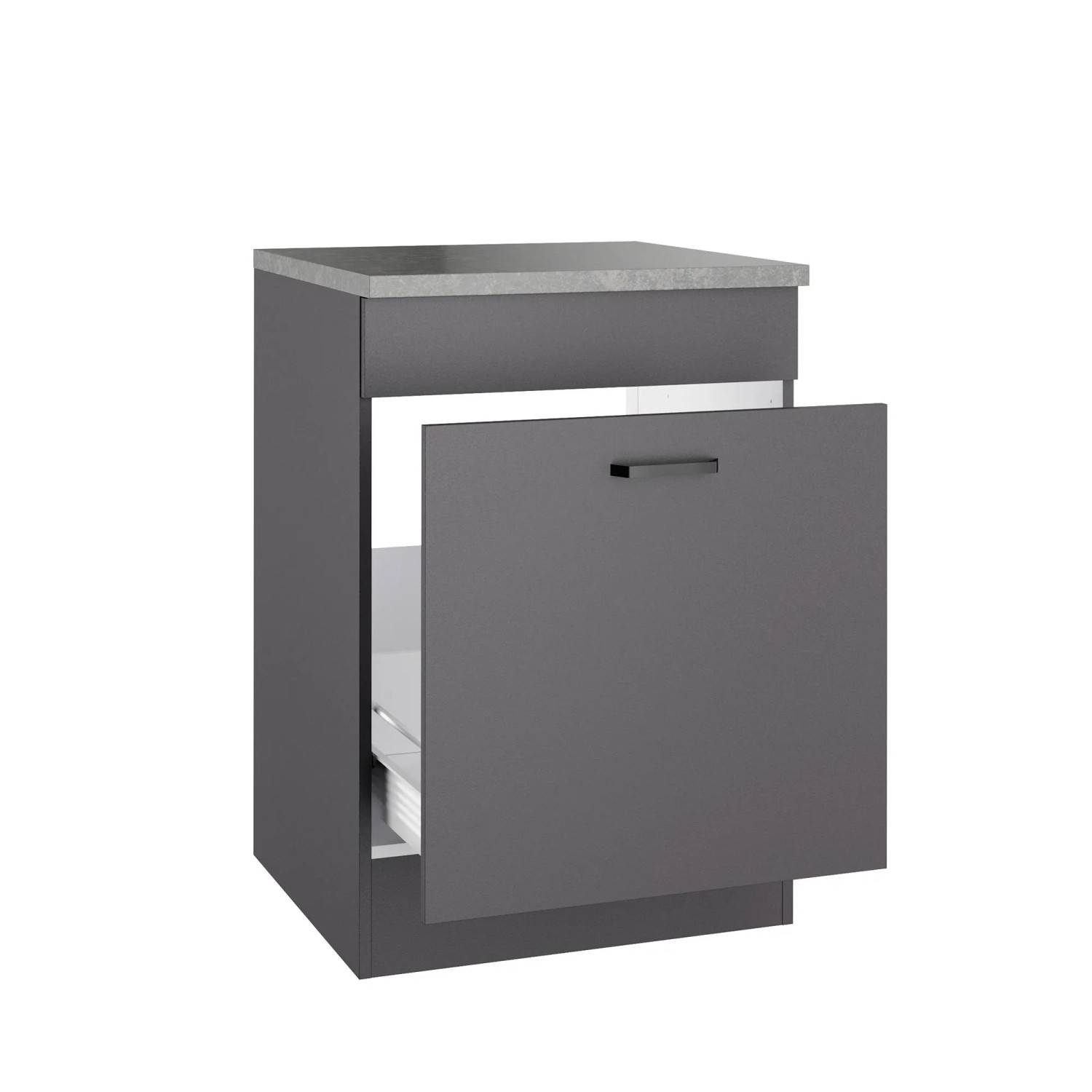 OPTIFIT Spülenunterschrank Kiel420, 60cm, Anthrazit mit Auszug für Abfallsammler.