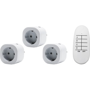 Funkschalter-Set 3+1 für Innen: 3 Funksteckdosen und 1 Fernbedienung zur Hausfunksteuerung.