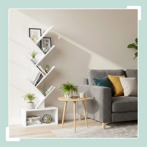 Relaxdays Bücherregal MDF Weiß 6 Ebenen mit Sockelfach 113 cm x 38 cm x 20 cm