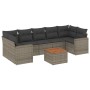 Graue 8-tlg. vidaXL Garten-Sofagarnitur aus Polyrattan mit dunklen Kissen und Tisch.