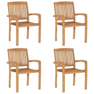 vidaXL Stapelbare Gartenstühle mit Kissen 4 Stk Massivholz Teak 3073224