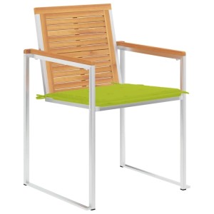 Gartenstuhl aus Teakholz mit hellgrünem Kissen, Teil eines 4er Sets.