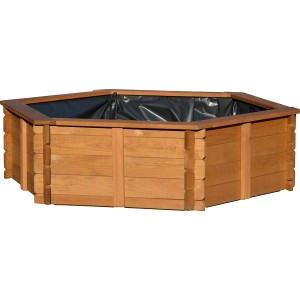 Hexagon Gartenteich aus Kiefernholz mit Teichfolie, braun, 149x128,5x40 cm.