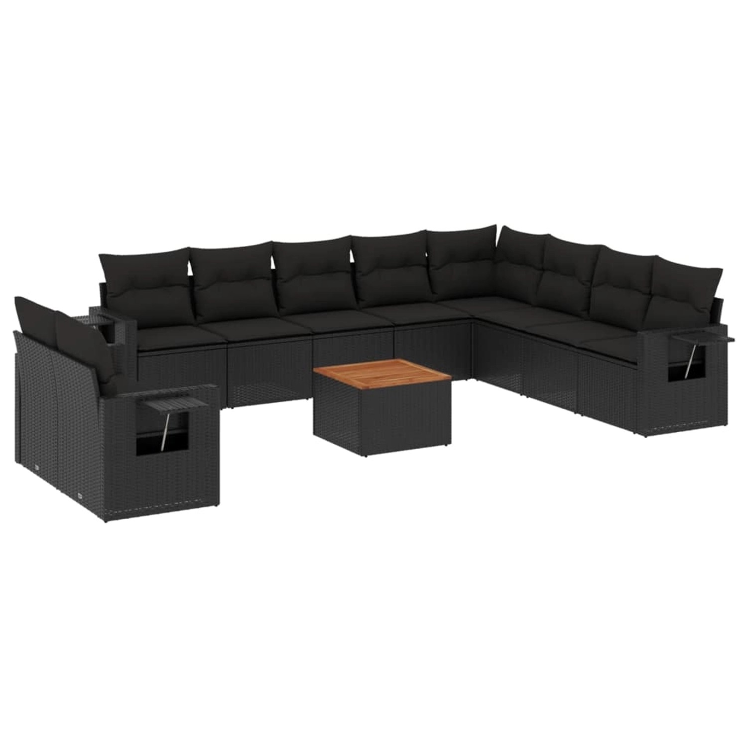 vidaXL 11-Tlg Garten-Sofagarnitur mit Kissen Schwarz Poly Rattan 3256965
