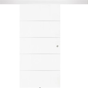 Weißes Holzschiebetür-Set Monviso (180x212cm) mit silberfarbenem Türgriff.