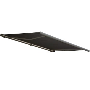 Elektrische Kassettenmarkise, 4x3m, anthrazitfarbenes Tuch, grauer Rahmen. Vollkassettenmarkise.