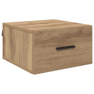 vidaXL Nachttisch Artisan-Eiche aus Holzwerkstoff, wandmontiert, mit Schublade und schwarzem Griff.