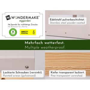 Detailansicht WONDERMAKE Vogelhaus cibarium5: Wetterfestes Design mit Edelstahl, Kiefernholz und verzinkten Schrauben.