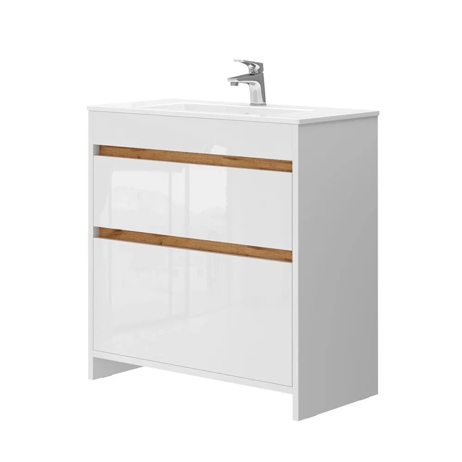 Vicco Waschbeckenunterschrank Detmold Weiß Hochglanz/Goldkraft Eiche 80 x 82 2-teilig