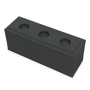 Anthrazitfarbener Ondis24 Balkonkasten Vulkan mit Gesteinsoptik und drei Pflanzlöchern.