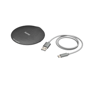 Hama QI-FC10 Ladepad mit USB-Kabel, kabellose Ladestation für Smartphones, schwarz.
