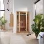 Redsun Deluxe Infrarotkabine aus Tannenholz Natur M im modernen Badezimmer.