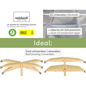 Holz Sandkasten mit Dach Sunplaya4 von needs&wants, Dach schwenkbar und absenkbar.