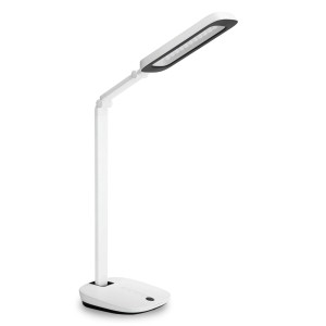 Weiße Philips Robotplus LED Schreibtischlampe mit flexiblem Arm und Touch-Dimmer.