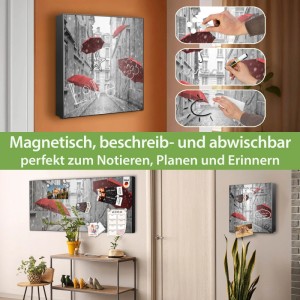 Banjado Schlüsselkasten Metall 30x30cm, schwarz, Motiv Rote Schirme. Magnetisch, beschreib- & abwischbar für Garderobe.