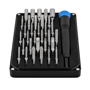 iFixit Bit-Set Moray Precision, 33-teilig, mit Schraubendreher und verschiedenen Bits in kompakter Box.