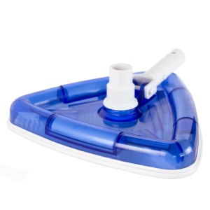 Dreieckiger, transparenter Pool Bodensauger mit Bürsten für 32/38 mm Schlauch zur Poolreinigung.