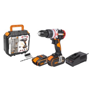 Worx Akku-Schlagbohrschrauber Set mit 2 Akkus, Ladegerät und Koffer.