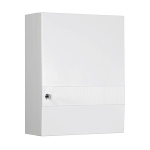 Weiße Sieper Hausapotheke aus Kunststoff mit abschließbarer Tür und verstellbaren Einlagen.