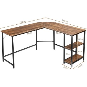 Costway L-förmiger Schreibtisch Braun