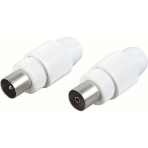 Schwaiger Koax-Set IEC Weiß, bestehend aus Koaxial-Stecker und -Buchse für Antennenanschluss.