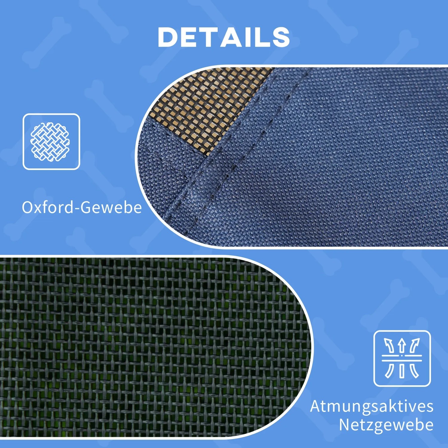 Detailaufnahme: Atmungsaktives Netzgewebe und Oxford-Gewebe des PawHut Hundebetts mit Baldachin.